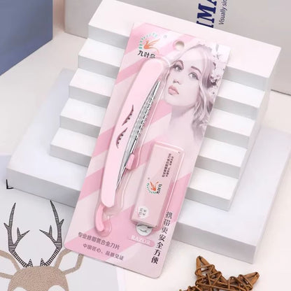 Karsyngirl 1 Pcs Folding Eyebrow Trimming Knife Holder Portable Eyebrow Trimmer Face Razor Makeup T 13