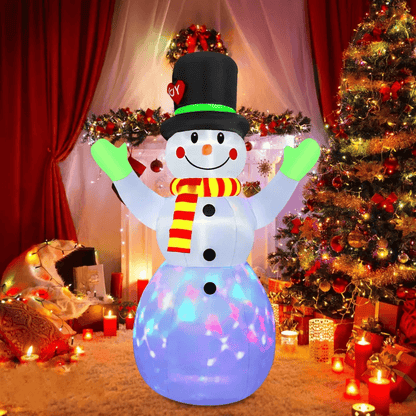 Christmas Snowman Inflatable Model, LED Light Green Glove Holiday Decor, Xmas Stake Props Toys for Outdoor Display