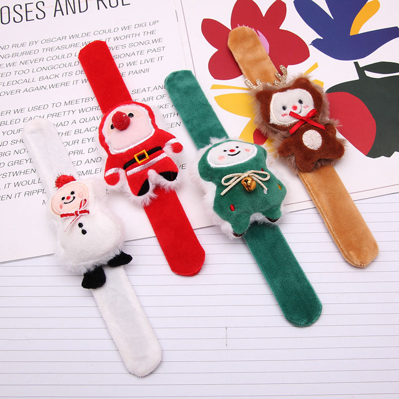 Plush Elk Snowman Circle Bracelet, Christmas Clap Bracelet for Kids, New Year Decor Wrist Band
