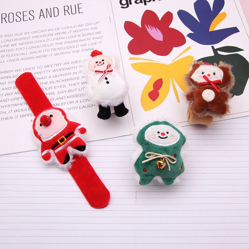 Plush Elk Snowman Circle Bracelet, Christmas Clap Bracelet for Kids, New Year Decor Wrist Band