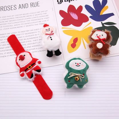 Plush Elk Snowman Circle Bracelet, Christmas Clap Bracelet for Kids, New Year Decor Wrist Band