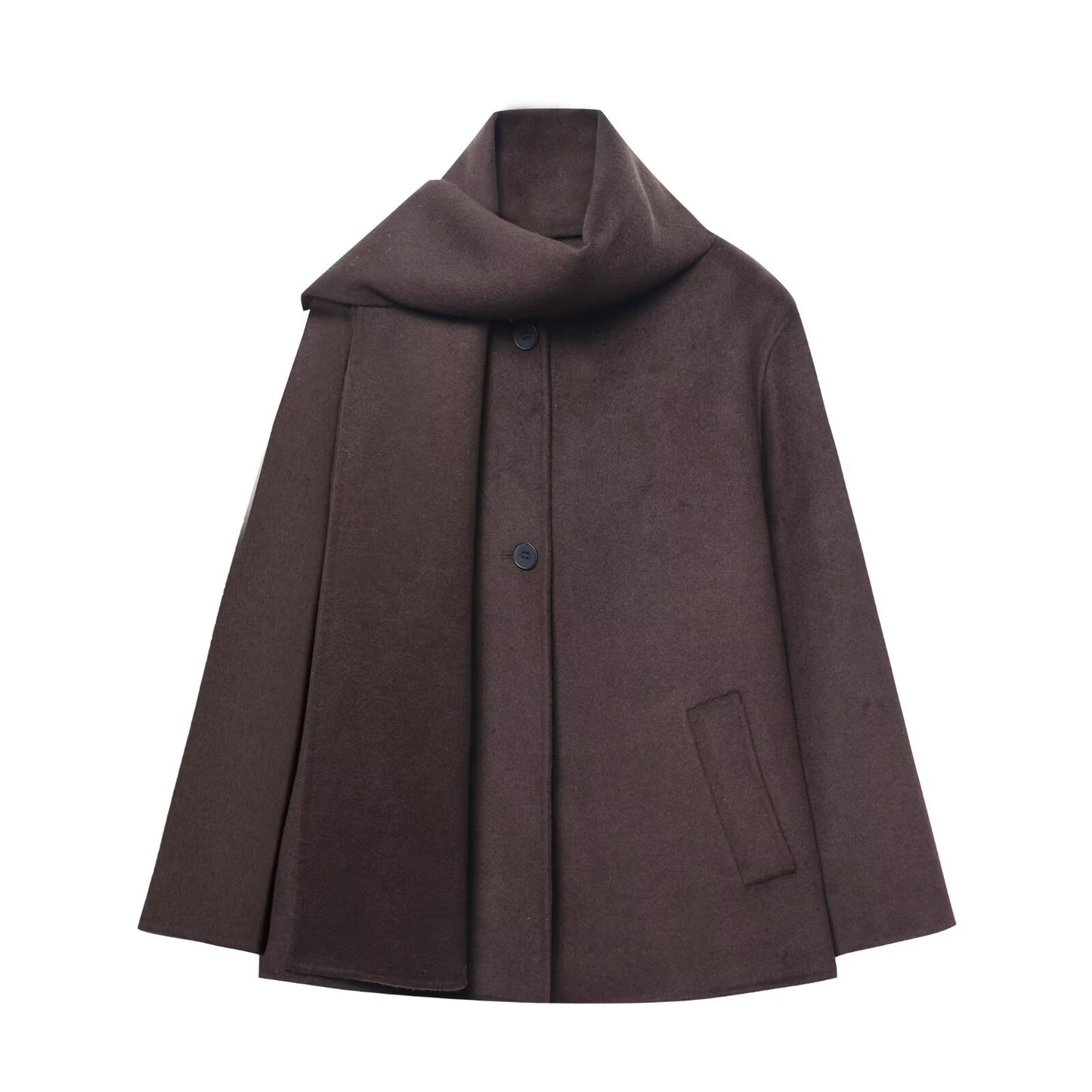 Chocolate Brown Scarf Jacket Women, Loose Thick Warm Coat Autumn Winter Casual Office Lady Outwear
