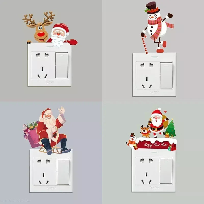 Decorative Removable Wall Stickers, Xmas Wall Switch Stickers, New Year Christmas Decoration