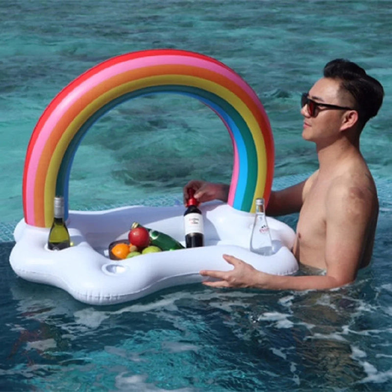Rainbow Inflatable Toys Beer Drinking Cooler Table Tray Pool Party Float Summer Beach Ring 2