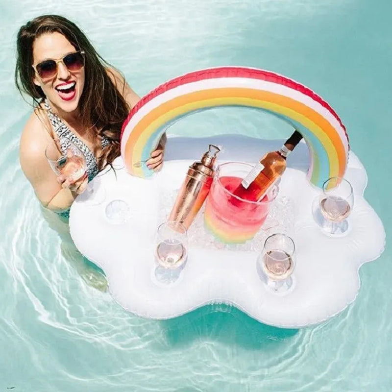 Rainbow Inflatable Toys Beer Drinking Cooler Table Tray Pool Party Float Summer Beach Ring 4