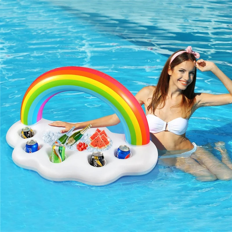 Rainbow Inflatable Toys Beer Drinking Cooler Table Tray Pool Party Float Summer Beach Ring 1