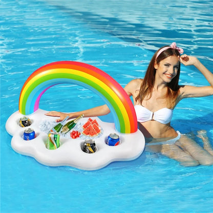 Rainbow Inflatable Toys Beer Drinking Cooler Table Tray Pool Party Float Summer Beach Ring 1