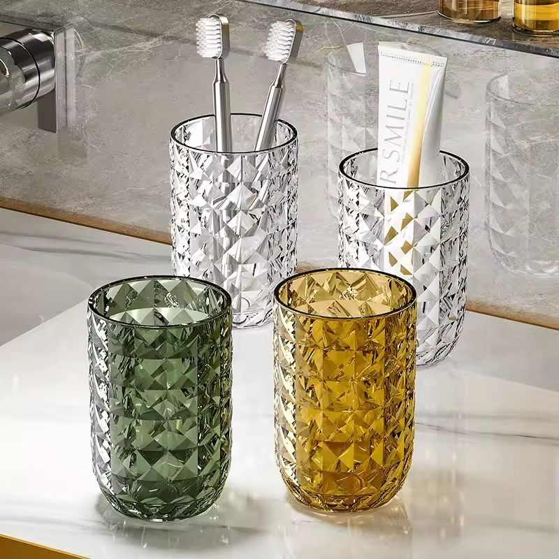 Light Luxury Transparent Mouthwash Cup With Glacier Pattern  Toothbrush Cup For Home  Couples 3