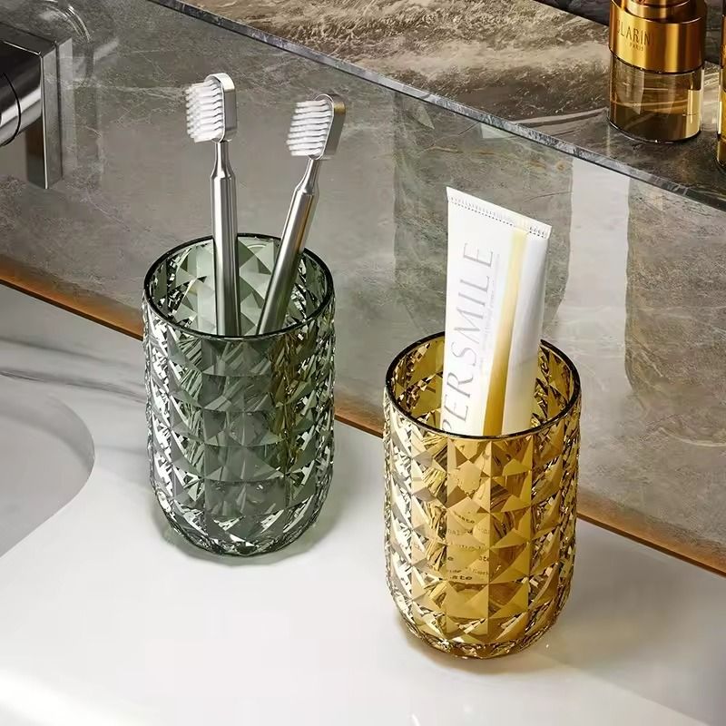 Light Luxury Transparent Mouthwash Cup With Glacier Pattern  Toothbrush Cup For Home  Couples 4
