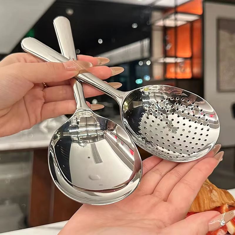 Stainless Steel Ladle with Drain Holes and Heat Insulated Handle – Soup Rice Serving Spoon for Daily Use