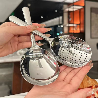 Stainless Steel Ladle with Drain Holes and Heat Insulated Handle – Soup Rice Serving Spoon for Daily Use