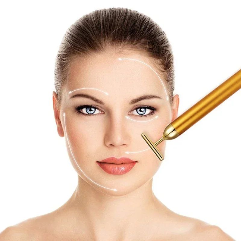 24K Gold Beauty Bar Electric Face Massager With Rose Quartz  3D Roller Set 0