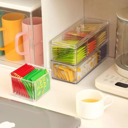 Transparent Storage Box for Sugar Bags Tea Snack Storage and Trash Container Organizer
