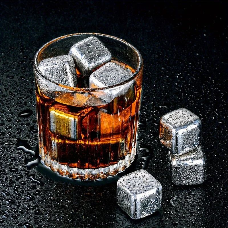 Stainless Steel Whiskey Stones – Reusable Ice Cubes for Whisky, Beer & Wine (4/6/8 PCS)