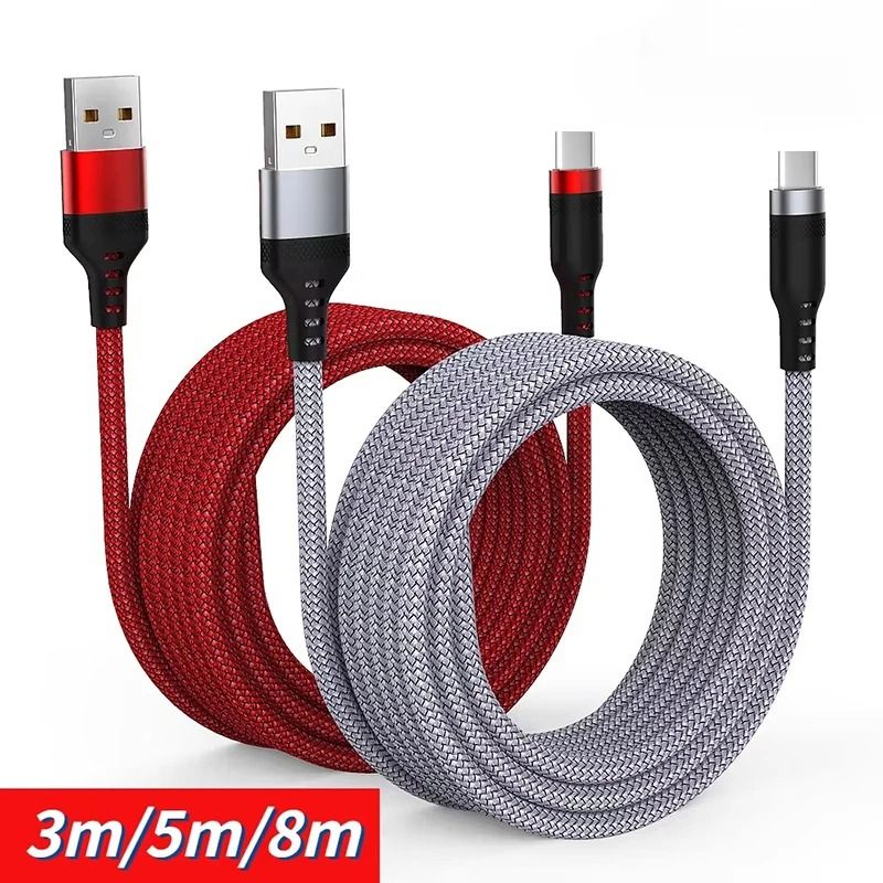 Extra Long USB C Fast Charging Cable Nylon Braided 6A Data Wire