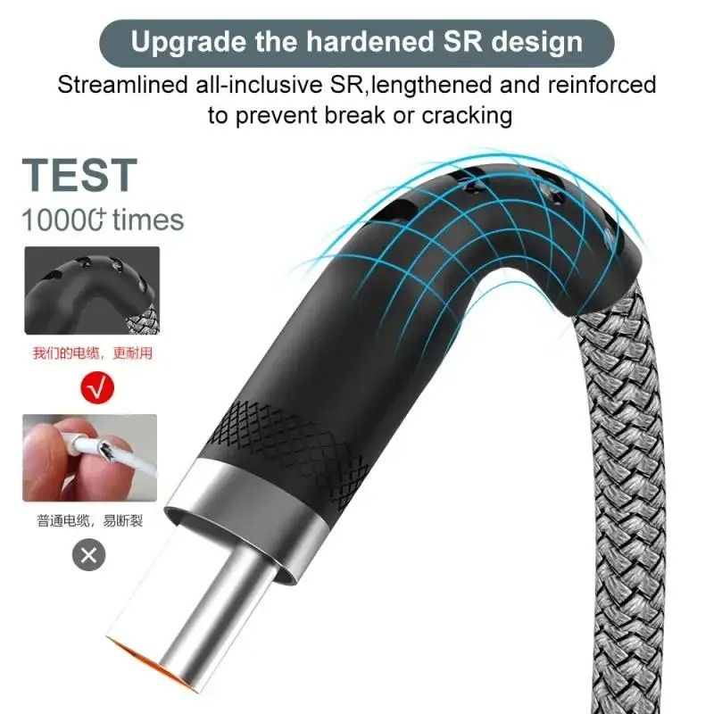 Extra Long USB C Fast Charging Cable Nylon Braided 6A Data Wire 3
