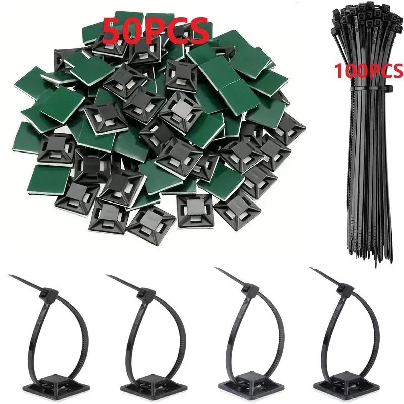 Nylon Self Adhesive Cable Tie Organizer Set Reusable Wire Management Fixers 9