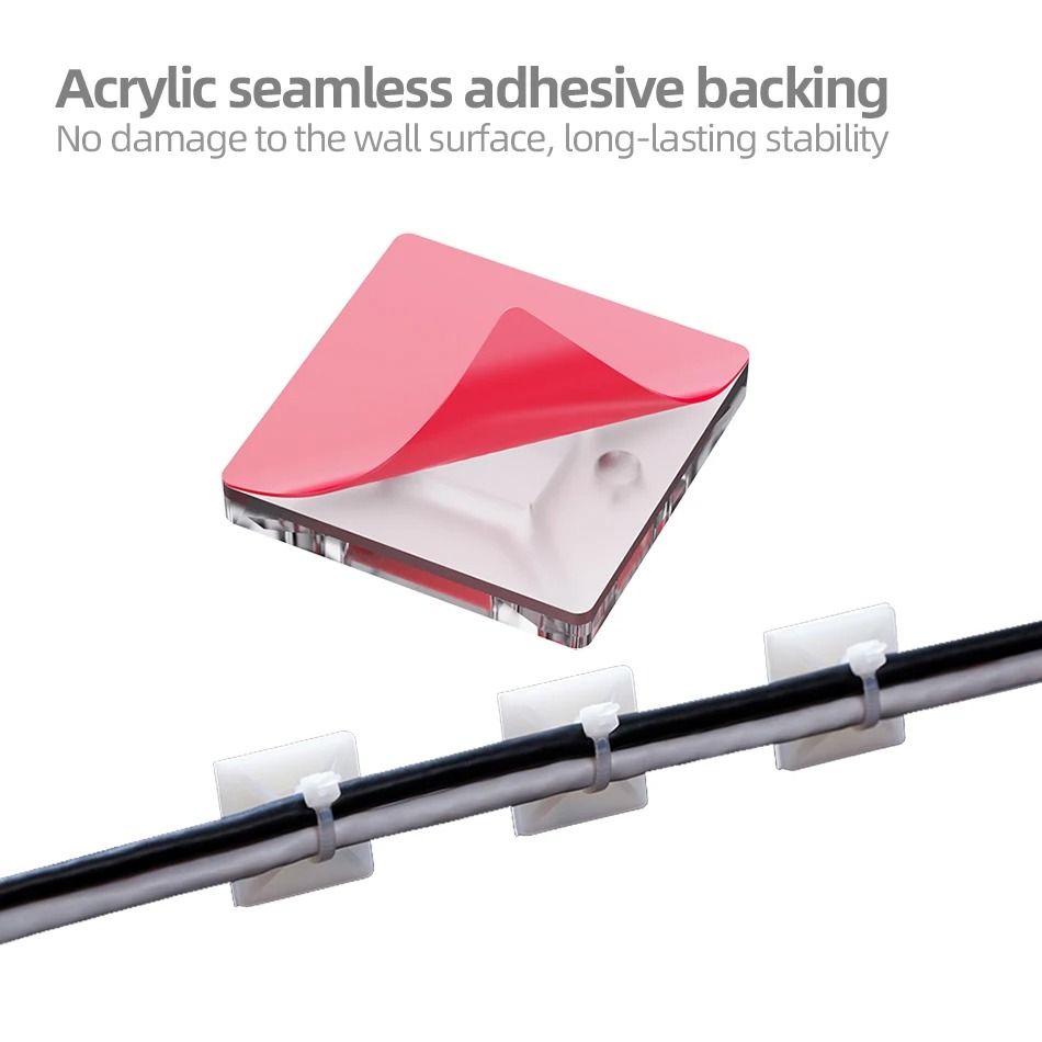 Nylon Self Adhesive Cable Tie Organizer Set Reusable Wire Management Fixers 2