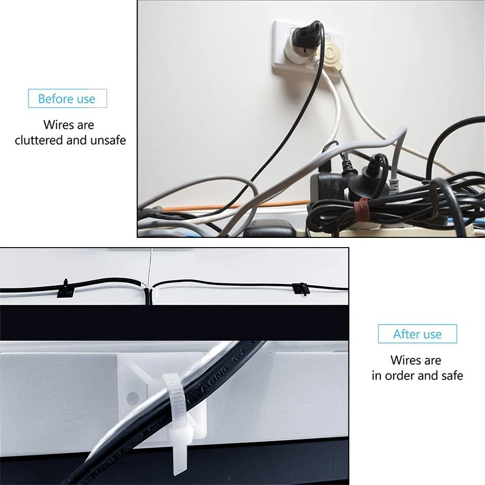 Nylon Self Adhesive Cable Tie Organizer Set Reusable Wire Management Fixers 4