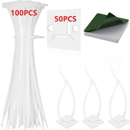 Nylon Self Adhesive Cable Tie Organizer Set Reusable Wire Management Fixers 8
