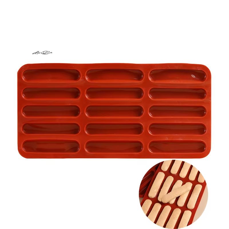 Commercial Silicone Tiramisu Finger Cookies Mold – 15 Cavity Nonstick Baking Mold for Desserts and Cookies
