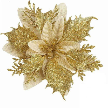14cm Glitter Artificial Christmas Flowers With Clips  Tree Ornaments  Holiday Decorations 7