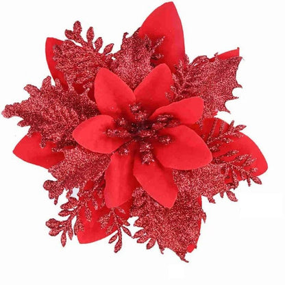 14cm Glitter Artificial Christmas Flowers With Clips  Tree Ornaments  Holiday Decorations 8