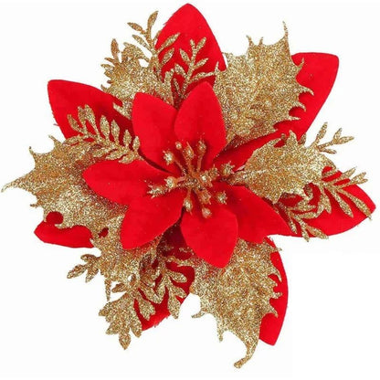 14cm Glitter Artificial Christmas Flowers With Clips  Tree Ornaments  Holiday Decorations 6