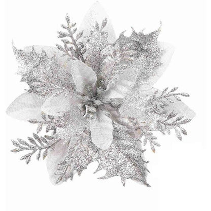 14cm Glitter Artificial Christmas Flowers With Clips  Tree Ornaments  Holiday Decorations 9