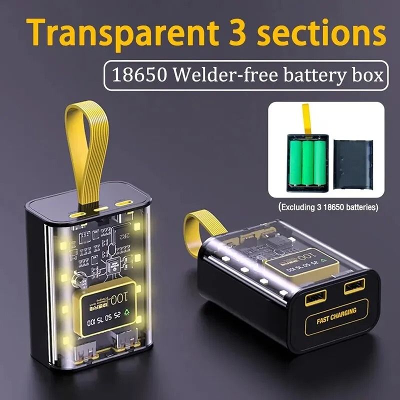 18650 Power Bank Case with Dual USB Output and Night Light DIY Battery Storage Box