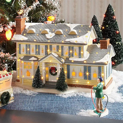 Mini Christmas Resin House Decoration – Santa Claus Figurines & Lighted Holiday Village Decor