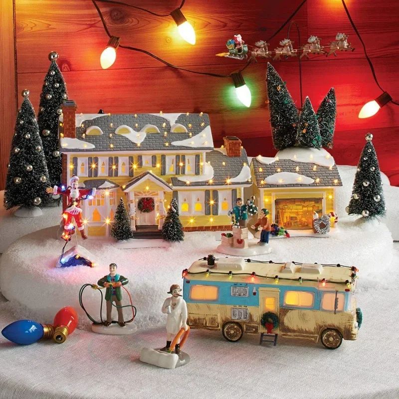 Mini Christmas Resin House Decoration  Santa Claus Figurines  Lighted Holiday Village Decor 1