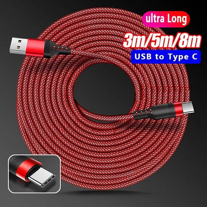 Extra Long Type C Charging Cable 6A Fast Charging Nylon Braided USB Data Wire