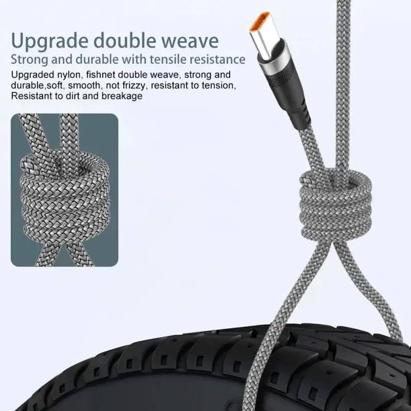 Extra Long Type C Charging Cable 6A Fast Charging Nylon Braided USB Data Wire 5