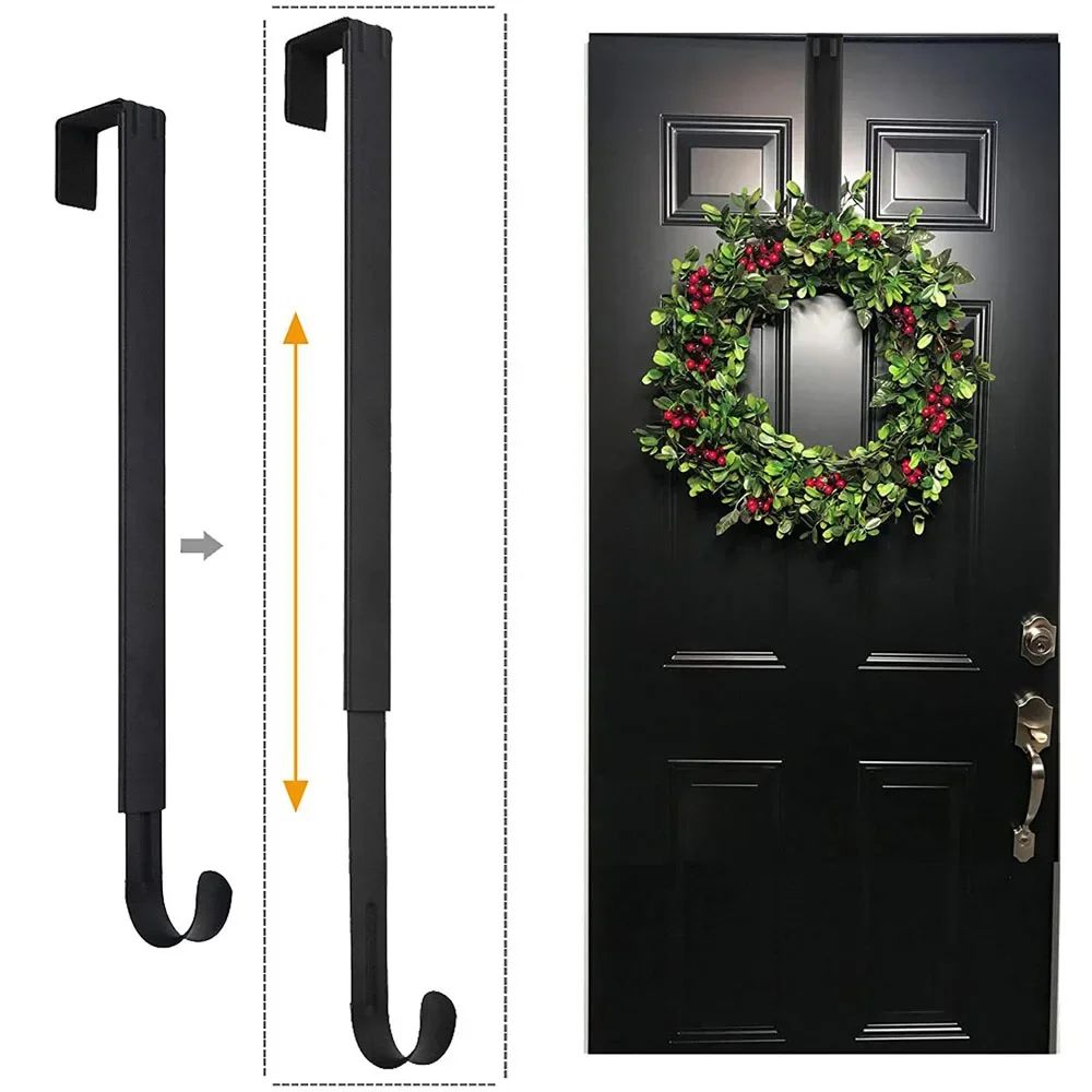 Adjustable Over-the-Door Wreath Hanger – Metal Hook for Christmas, Halloween & Easter Decor