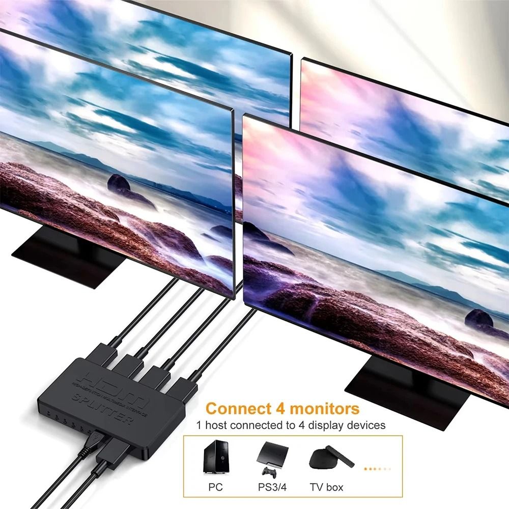 4K HDMI Splitter 1 In 4 Out Video Switch Adapter For TV Gaming And Media Devices 2