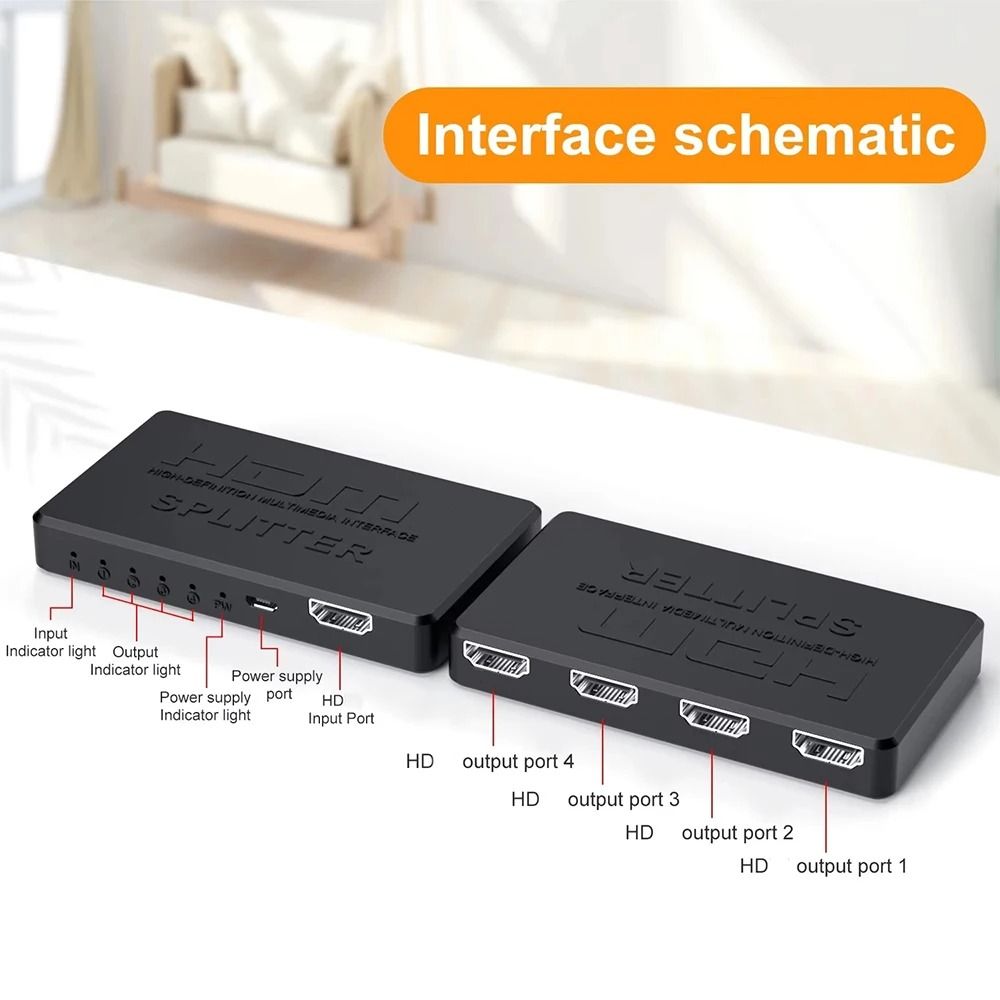 4K HDMI Splitter 1 In 4 Out Video Switch Adapter For TV Gaming And Media Devices 5