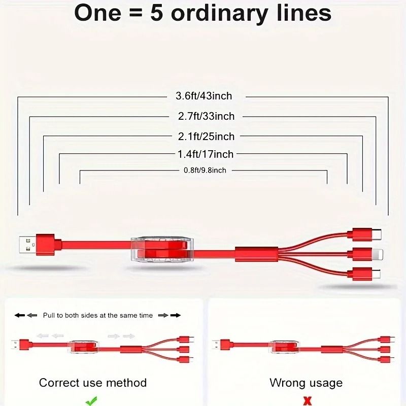 3 In 1 Retractable USB Charging Cable Fast Charger For IPhone Android And Type C Devices 3