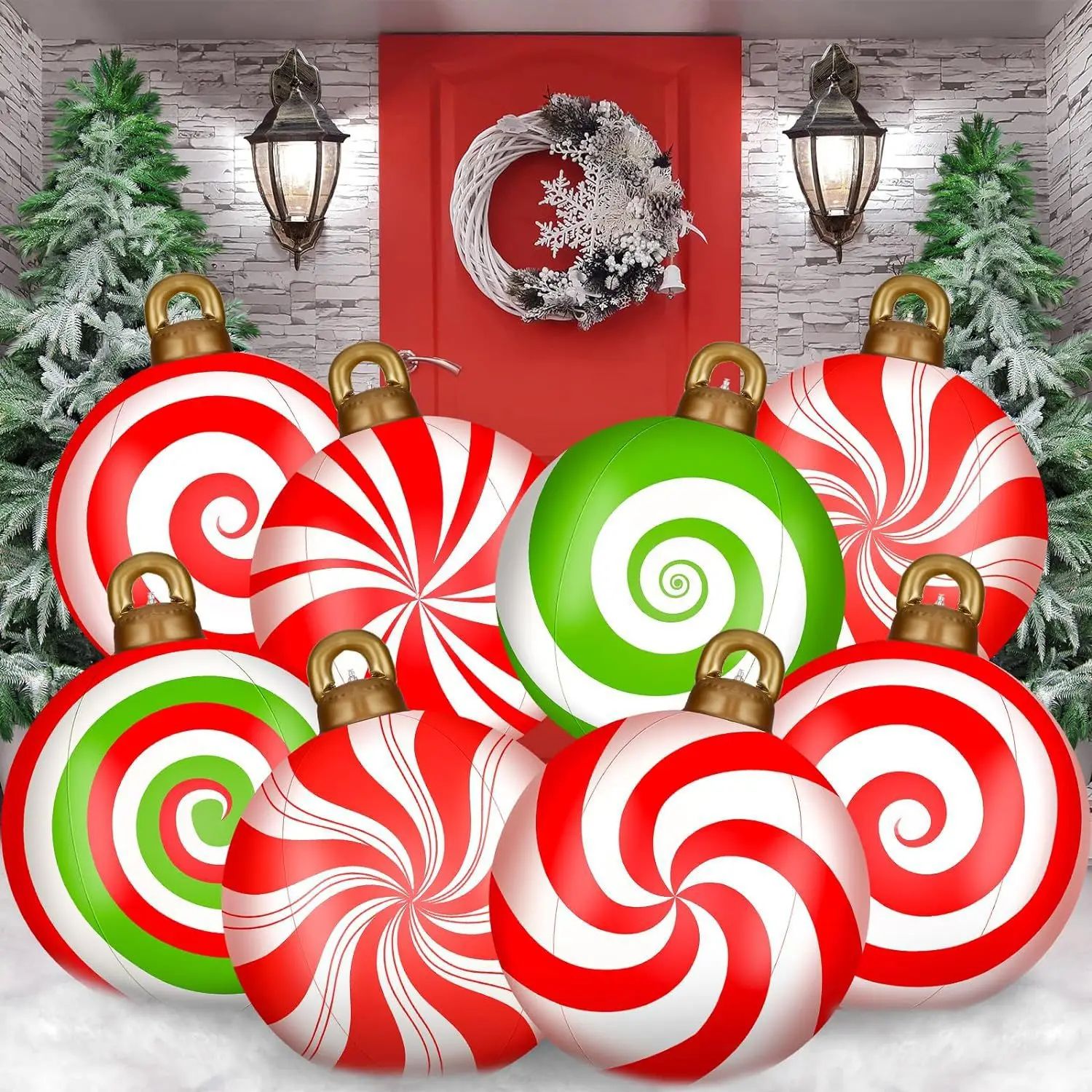 60cm Inflatable Christmas Candy Ball  PVC Santa  Tree Ornament For Outdoor Holiday Decor 3