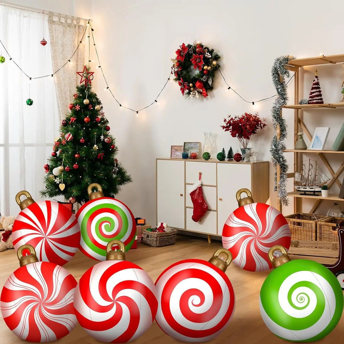 60cm Inflatable Christmas Candy Ball  PVC Santa  Tree Ornament For Outdoor Holiday Decor 4