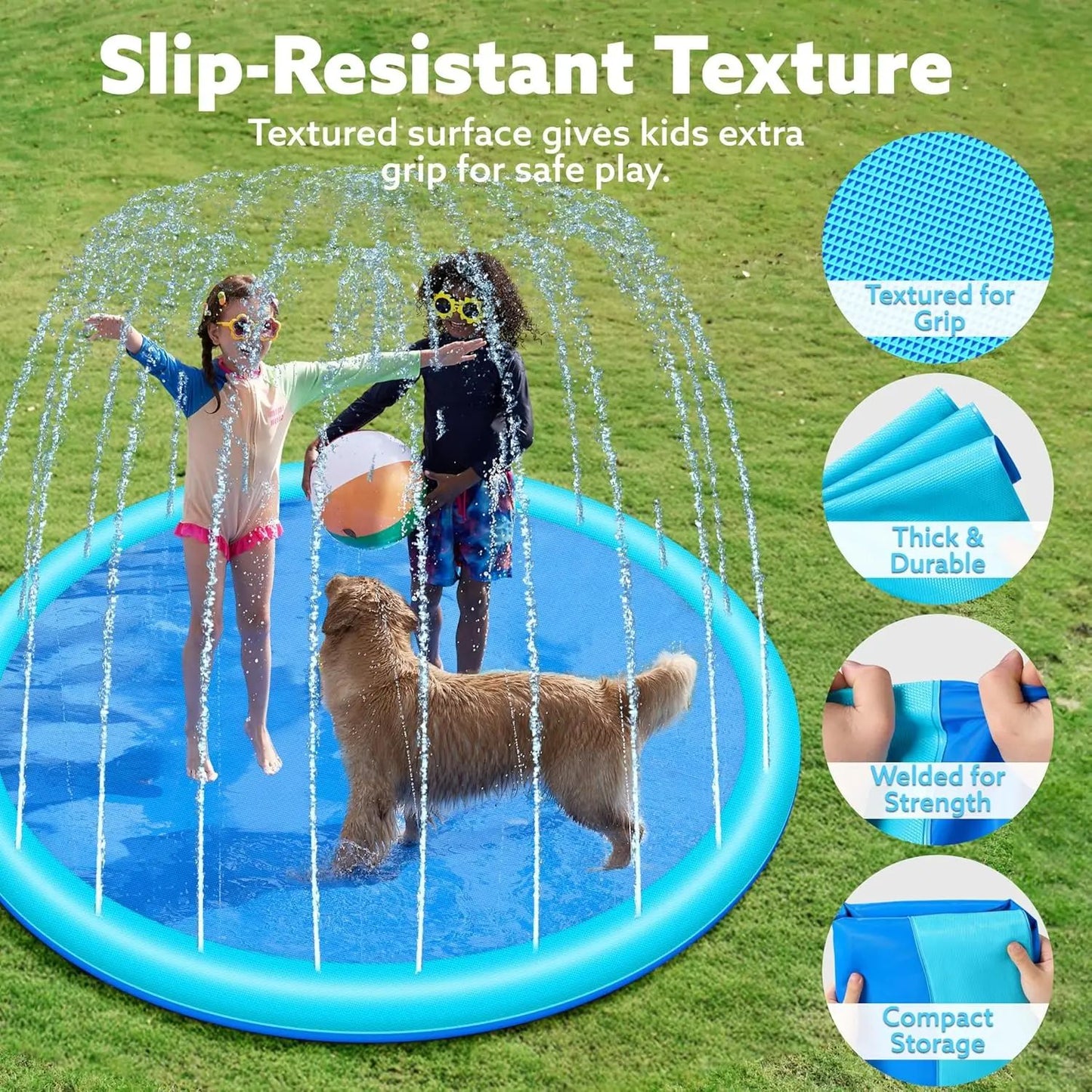 NonSlip Splash Pad For Kids  Dogs  Thickened Summer Sprinkler Play Mat 100170cm 1