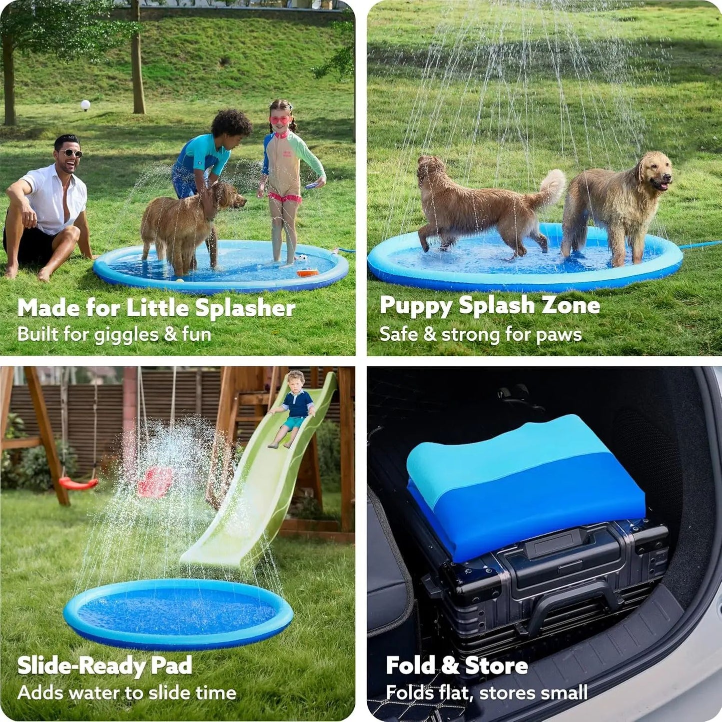 NonSlip Splash Pad For Kids  Dogs  Thickened Summer Sprinkler Play Mat 100170cm 5