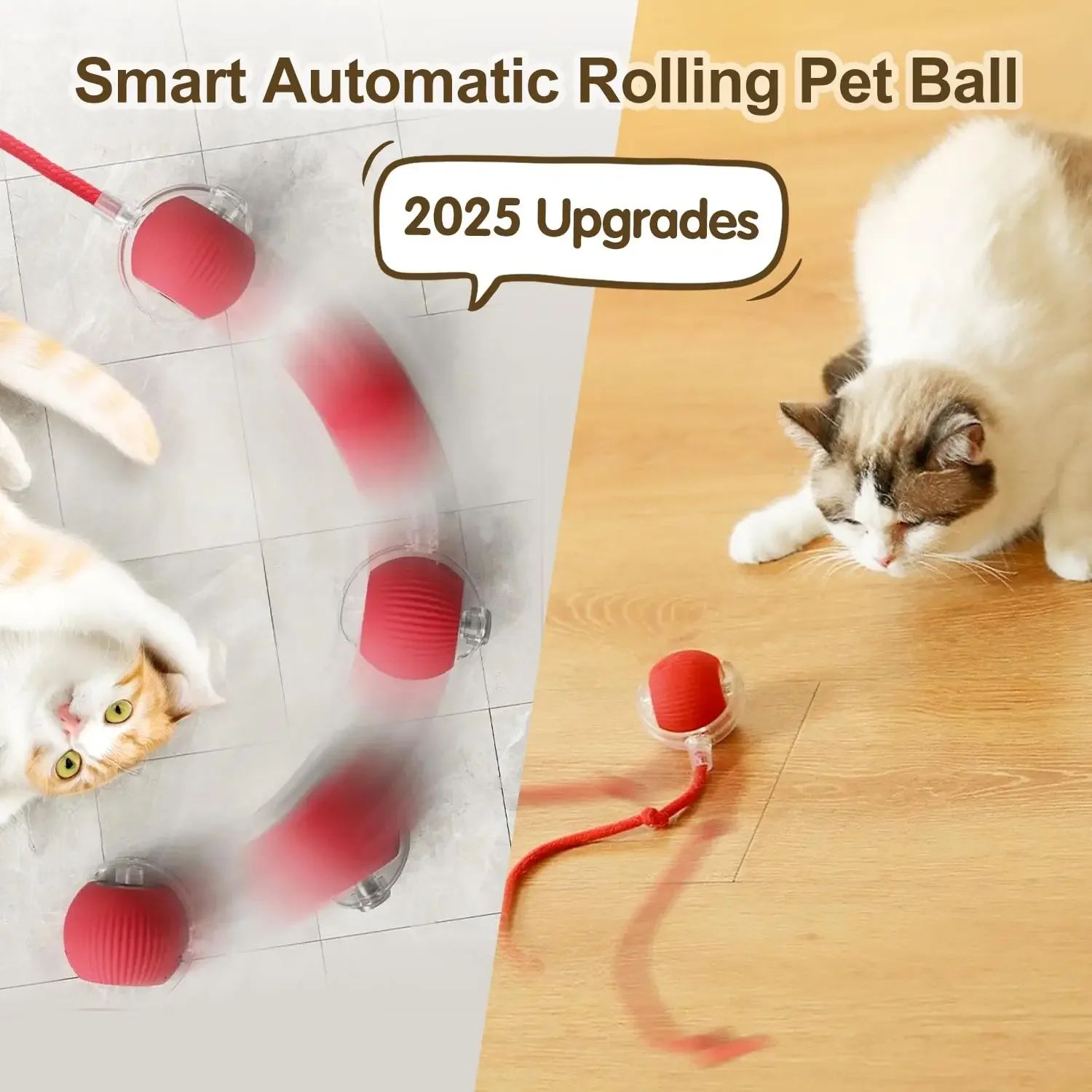 Automatic Rolling Pet Ball with Tail – Rechargeable Smart Interactive Toy for Cats & Dogs