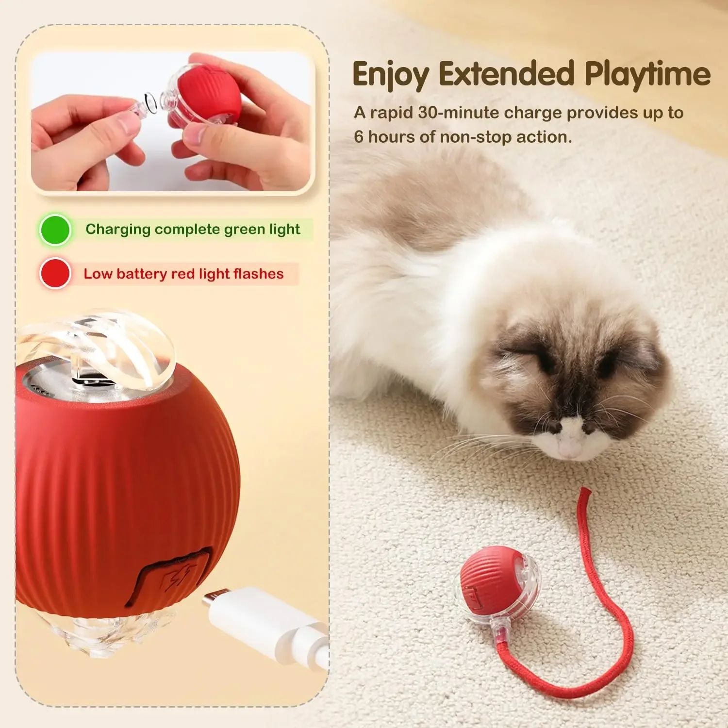 Automatic Rolling Pet Ball With Tail  Rechargeable Smart Interactive Toy For Cats  Dogs 5