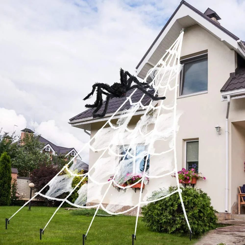 Extra Large Halloween Triangle Spider Web  5M7M Elastic Simulated Spider Web Decoration 1
