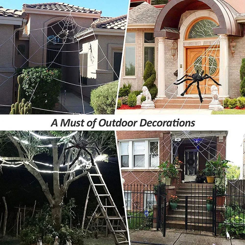 Extra Large Halloween Triangle Spider Web  5M7M Elastic Simulated Spider Web Decoration 2