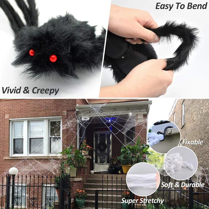 Extra Large Halloween Triangle Spider Web  5M7M Elastic Simulated Spider Web Decoration 5