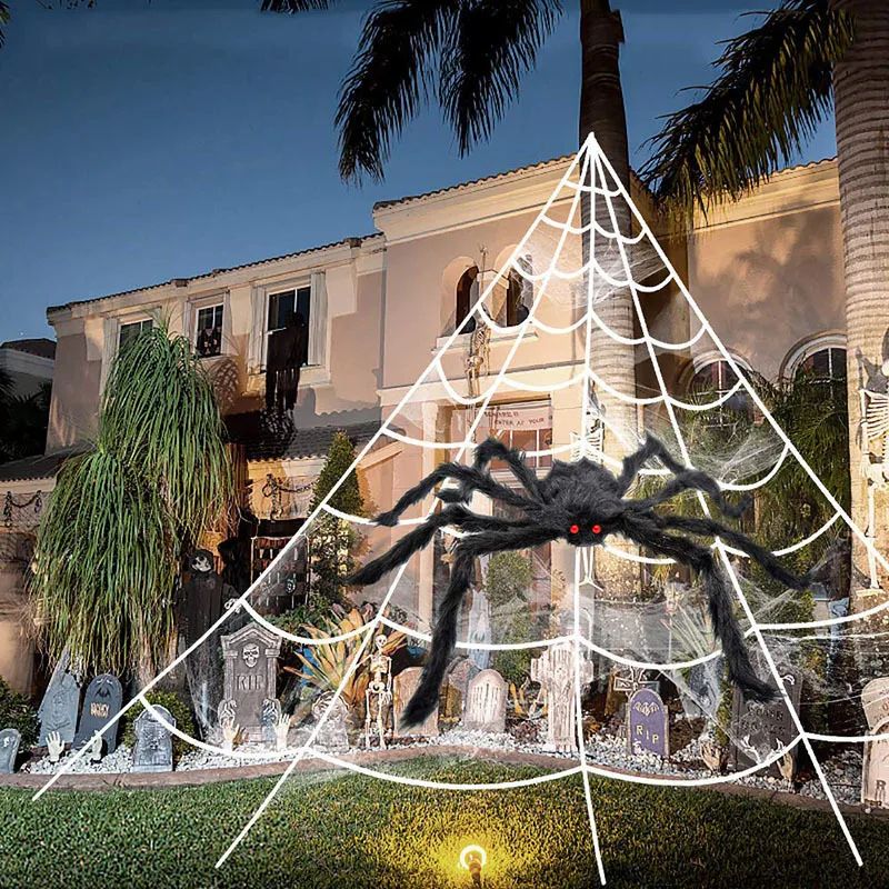 Extra Large Halloween Triangle Spider Web  5M7M Elastic Simulated Spider Web Decoration 6