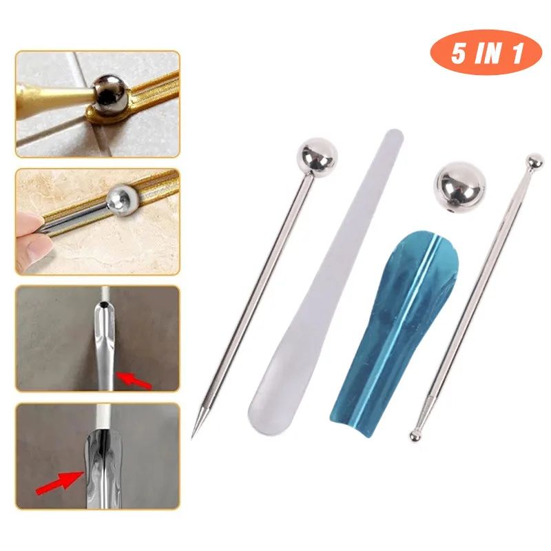 Premium 5Piece Caulking Nozzle  Finishing Spatula Kit  Smooth Sealant  Grout Tool 9