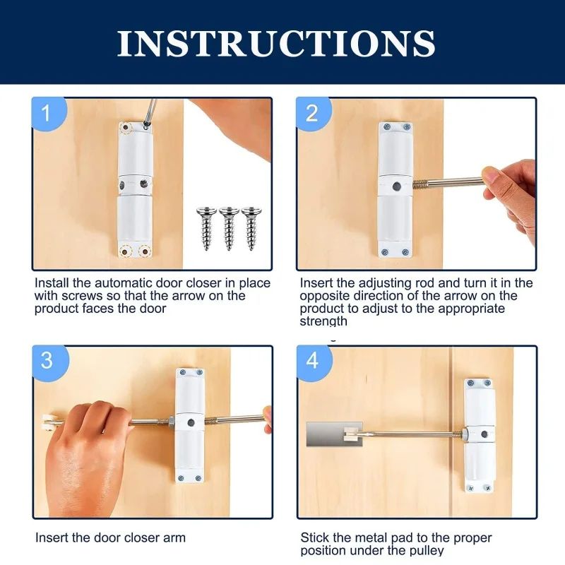 HeavyDuty 180 Automatic Door Closer  Silent Adjustable SelfClosing Hinge 5